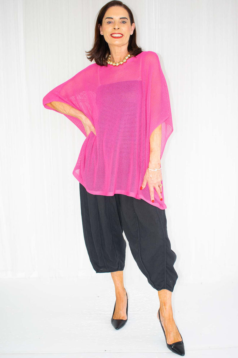 Sarana Slouch Batwing Fine Knit in Cerise Pink