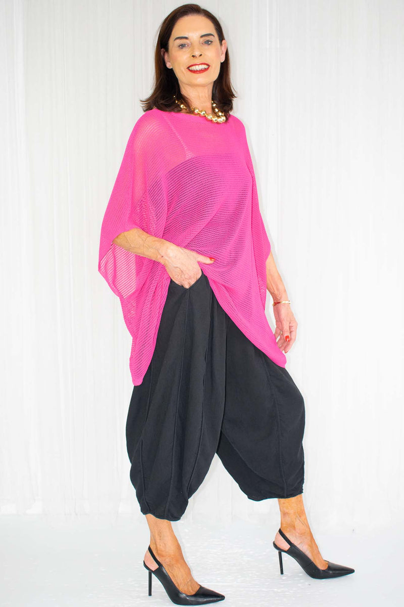 Sarana Slouch Batwing Fine Knit in Cerise Pink