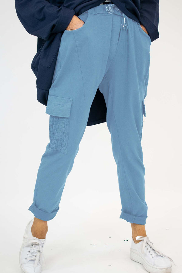 Ruched Pocket Magic Trouser in Sky Blue