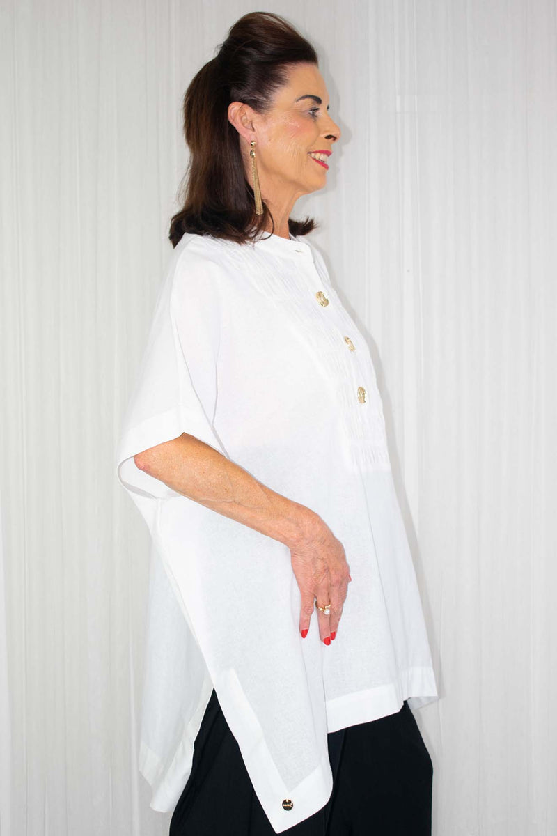 Gia Linen Shirred Top In White