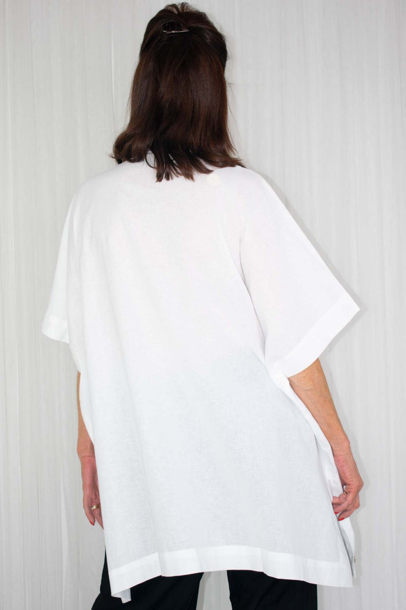 Gia Linen Shirred Top In White