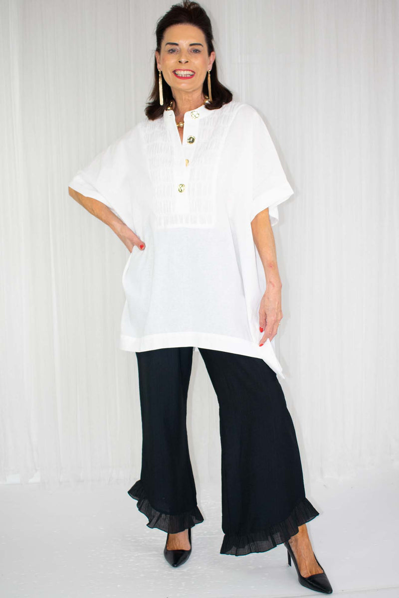 Gia Linen Shirred Top In White