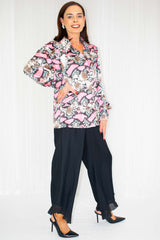 Sheridan Studded Collar Shirt in Hot Pink Snake Print