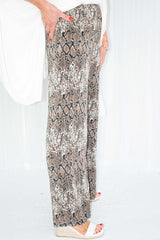 Hailey Wide Leg Pleated Trousers in Snake Print