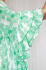 Leonna Layered Frill Shirt/Dress in Green Houndstooth