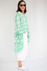 Leonna Layered Frill Shirt/Dress in Green Houndstooth