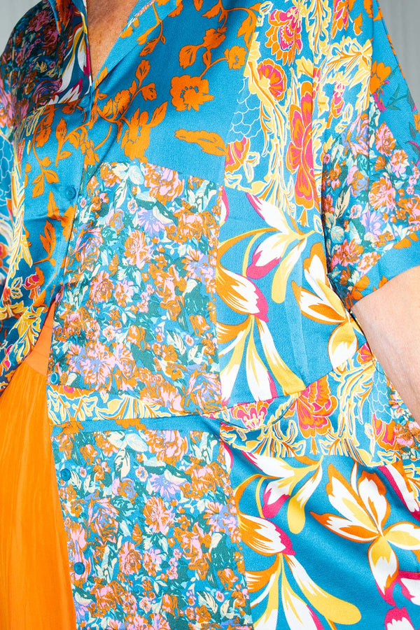 Oriella Oriental Print Shirt Dress in Teal