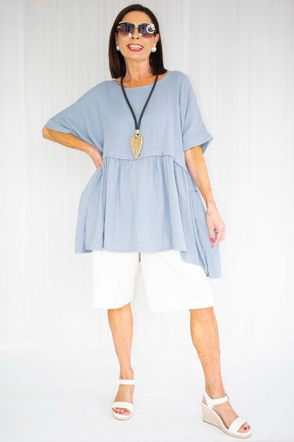 Wilma Waffle Style Slouch Top in Powder Blue