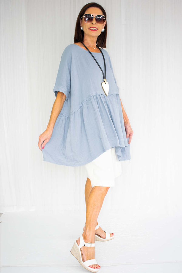 Wilma Waffle Style Slouch Top in Powder Blue