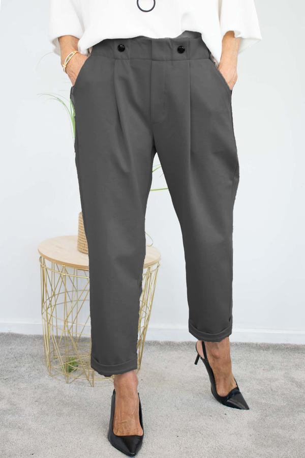 Bettie Two Button Scuba Trouser in Slate Grey