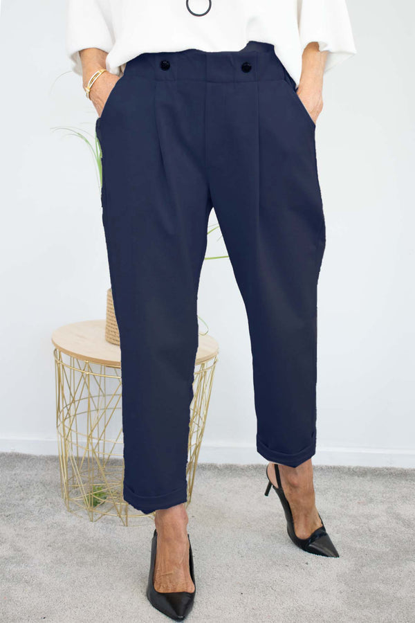 Bettie Two Button Scuba Trouser in Navy