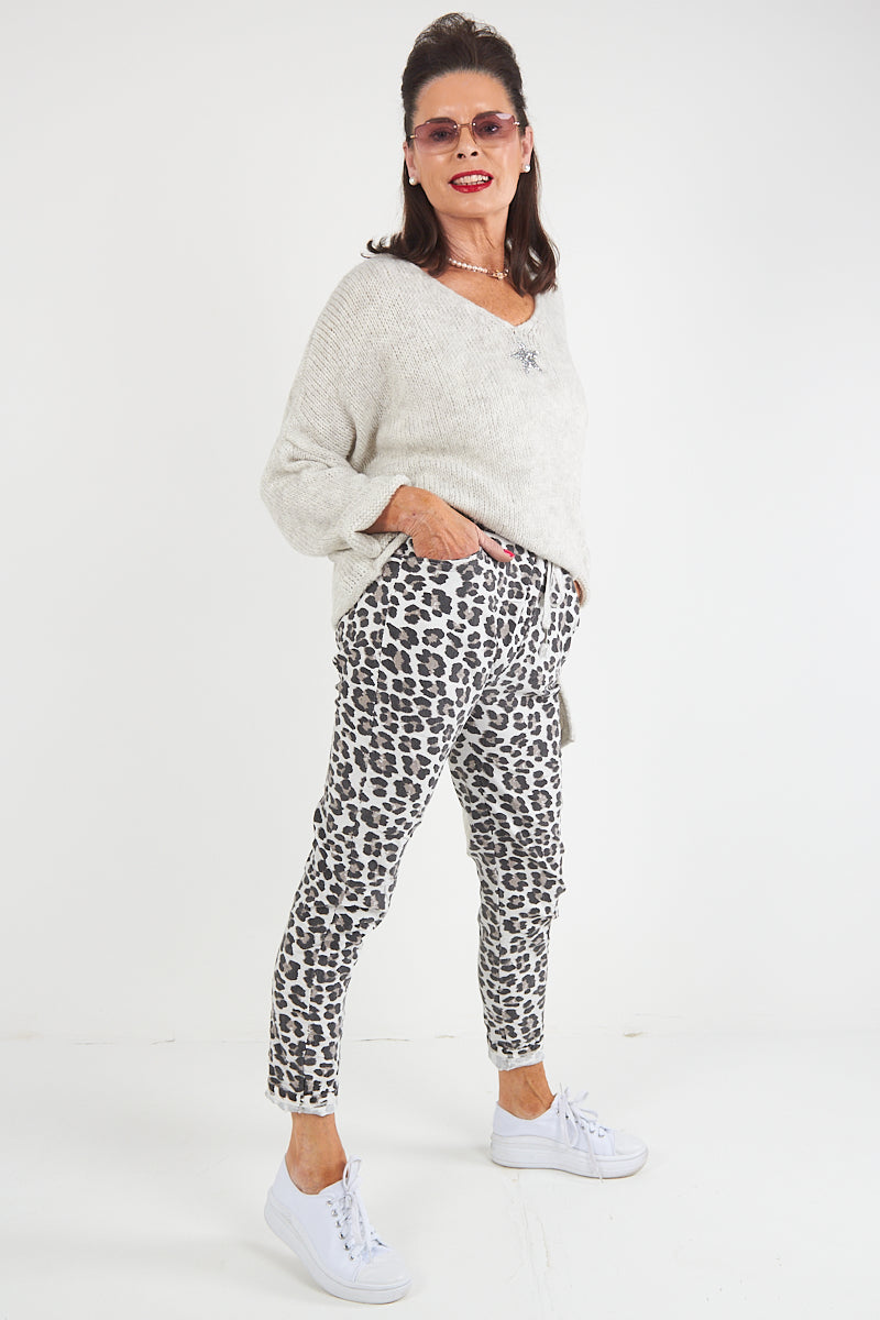 Leopard Print Magic trousers  in  beige with mocha