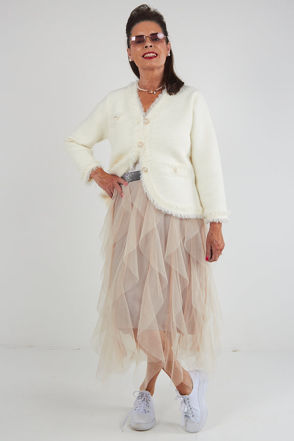 Tara Ruffle  Skirt In Beige