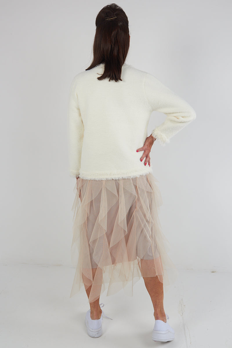 Tara Ruffle  Skirt In Beige